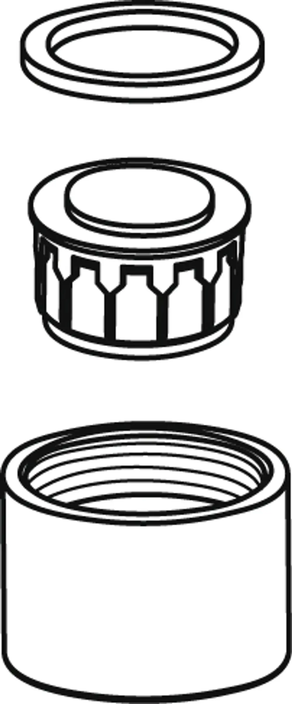 Luftsprudler-Illustration in mehreren Ansichten, bestehend aus mehreren Komponenten. Ideal Standard Produktdesign, fokussiert auf praktische Anwendung.